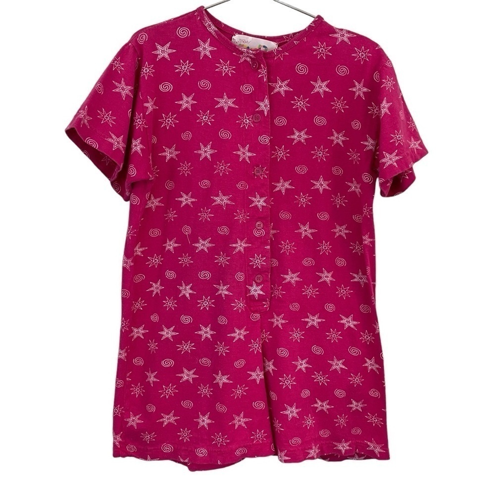 Vintage Reitmans Romper Girls Sz 7/8 Pink Star Printed Shorts Jumper Cool Summer